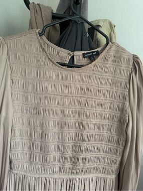 August Sky Beige Maxi Dress - Smocked Bodice